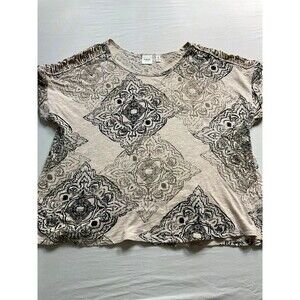 Rafaella Weekend Beaded Shoulder Tile Print Knit Top Size Large